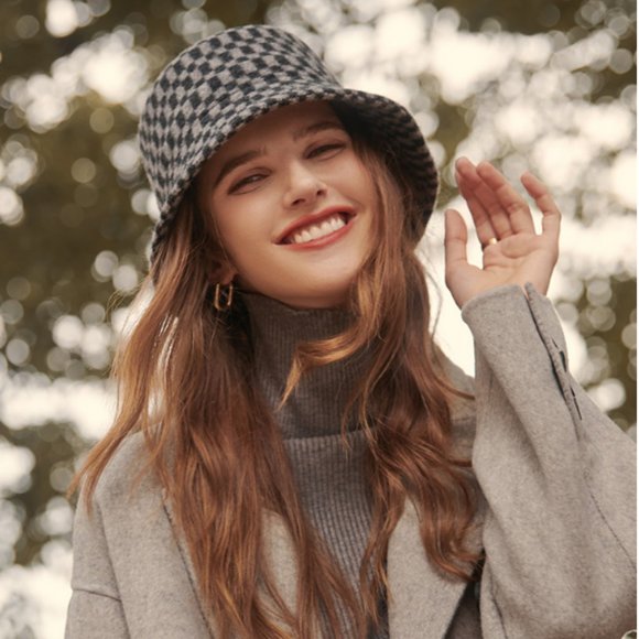 Autumn winter Wool Plaid contrast fisherman hat main image 5